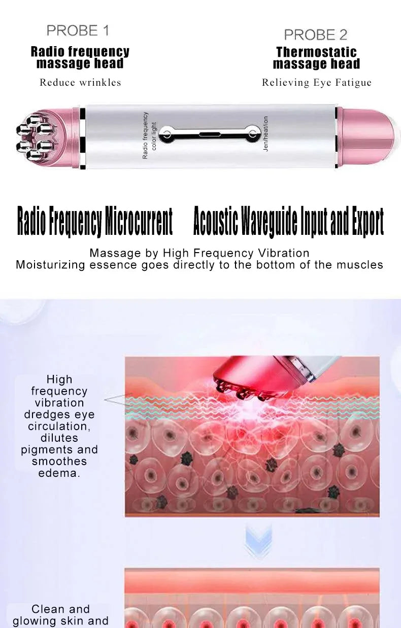 Electric Facial Eye Massager Pen Vibration Double Head EMS Rejuvenation Eye Machine LED Photon Skin Rejuvenation Anti-wrinkle