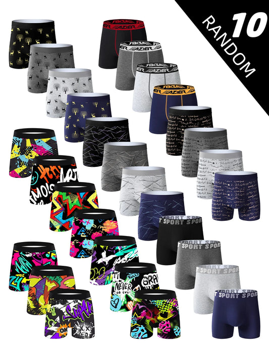 10 Pieces Of Men's Underwear Soft Comfortable Healthy Men's Long Boxer Briefs Trendy Fashion Athleisure High Quality Men's Pants