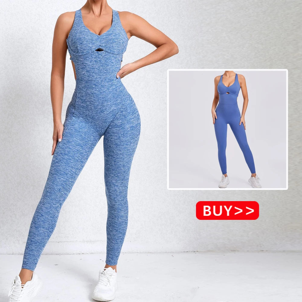 Sexy Cross Backless Scrunch Sport Jumpsuits Monkeys Women Sportswear One Piece Gym Yoga Workout Clothing Female Fitness Overalls