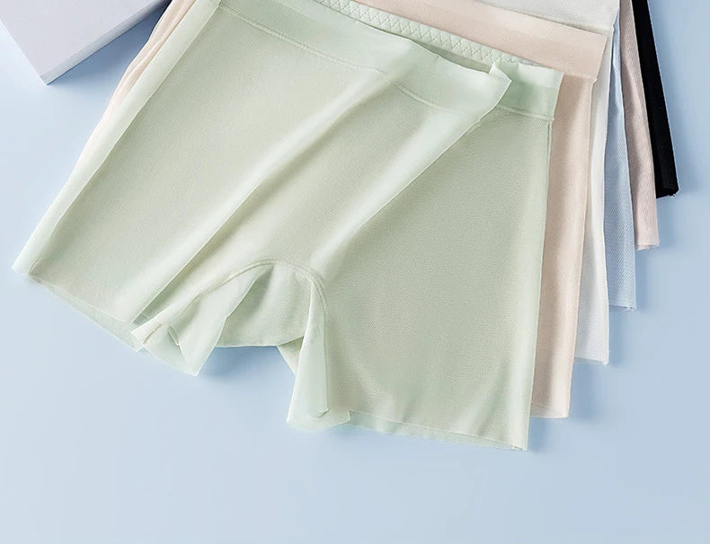 1pcs Summer Ice Silk Ultra-thin Quick-drying Boxer Brief Women Seamless High waist Panties Plus Size Female Safety Underwear
