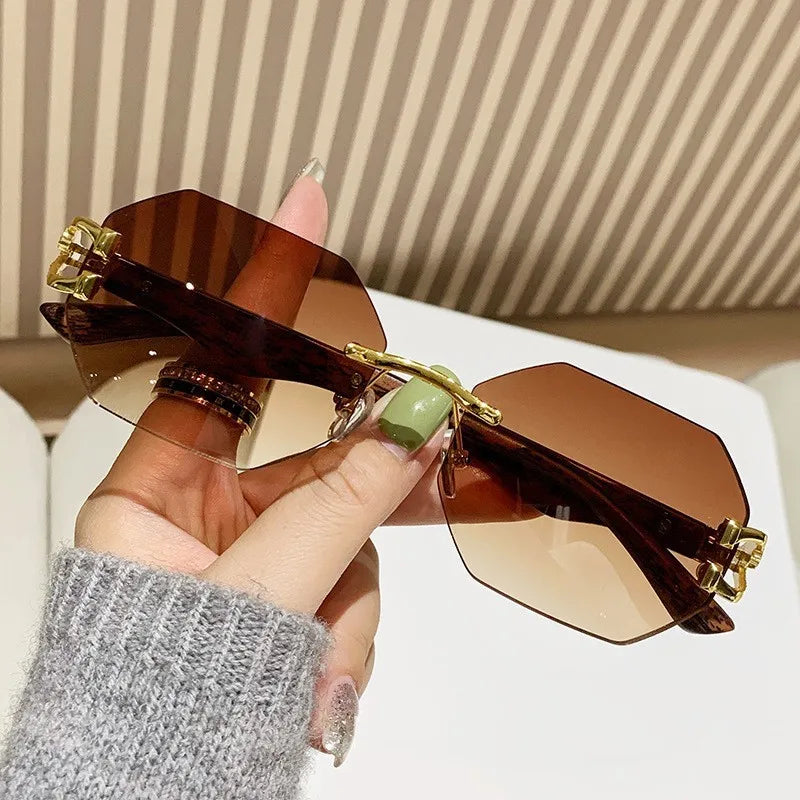 1 Pc Fashionable Trendy Women Men Sunglasses Frameless Rectangular Personalized Sunglasses Gradient Sun Glassesfor Daily Life ﻿