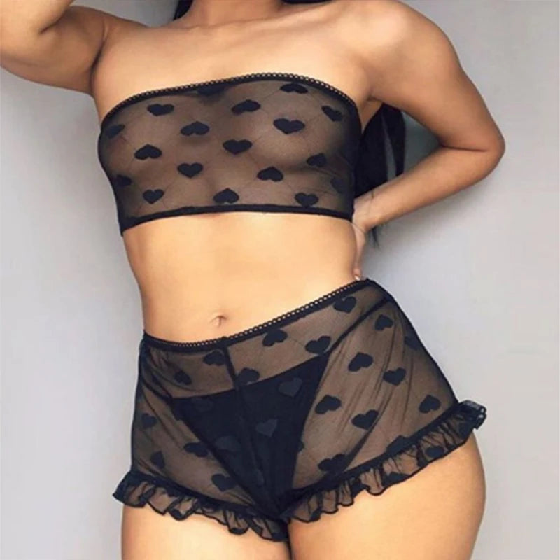 Strapless Bra Set Women Intimates Sheer Gauze Ruffles Lingerie Set Sexy Underwear Fancy Temptation Erotic Lingerie Bikini