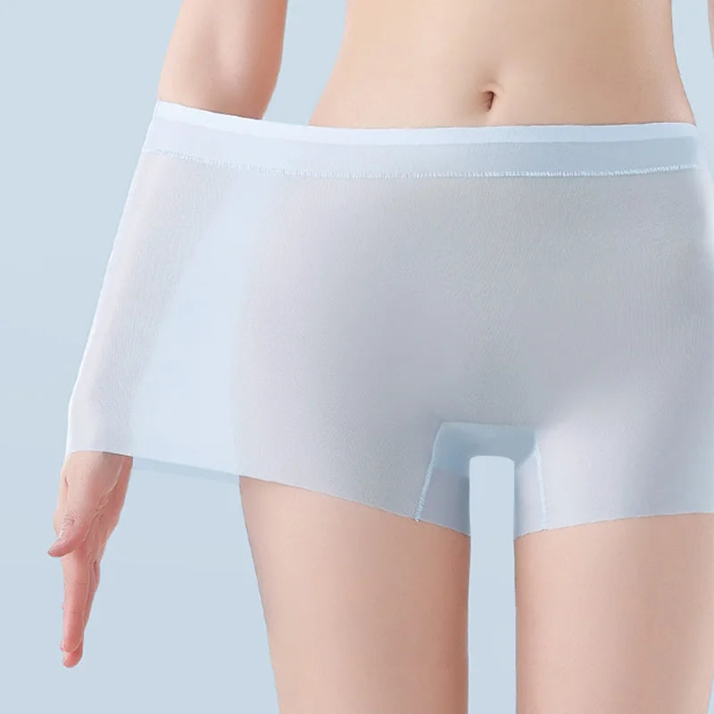 1pcs Summer Ice Silk Ultra-thin Quick-drying Boxer Brief Women Seamless High waist Panties Plus Size Female Safety Underwear