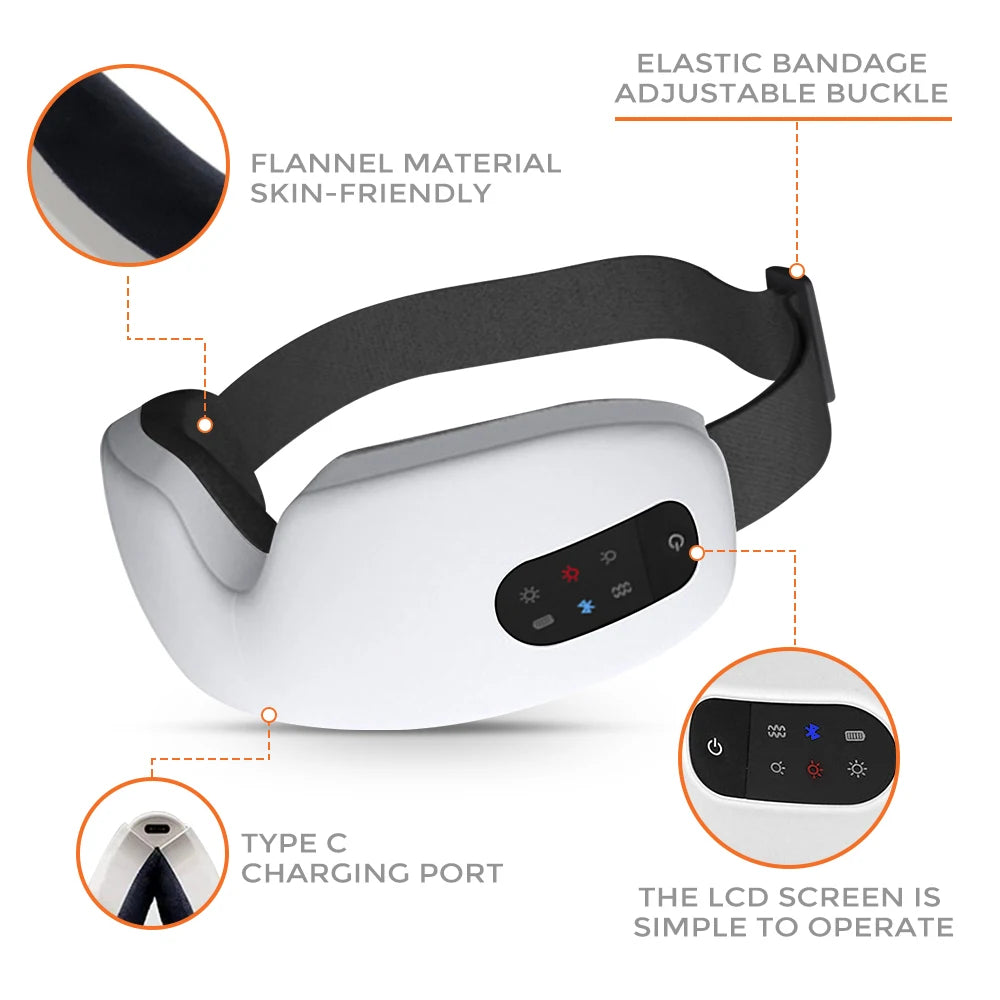Smart Eye Massager Vibration Eye Care Massage Instrument Bluetooth Music Heated Eyemask Dry Fatigue Relief Portable Foldable