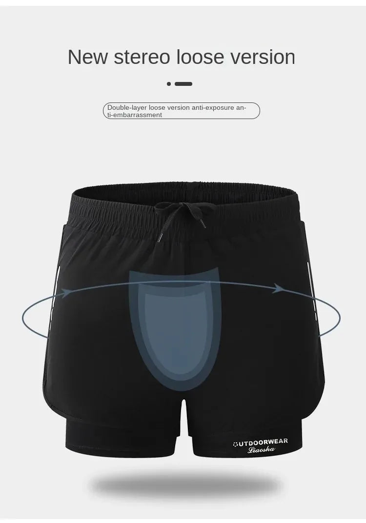 Men's Aloe Pants Athletic Shorts Two-Layer Swim Trunks: Quick-Drying, Stylish & Comfortably Fit for Beach, Pool & Hot Spring