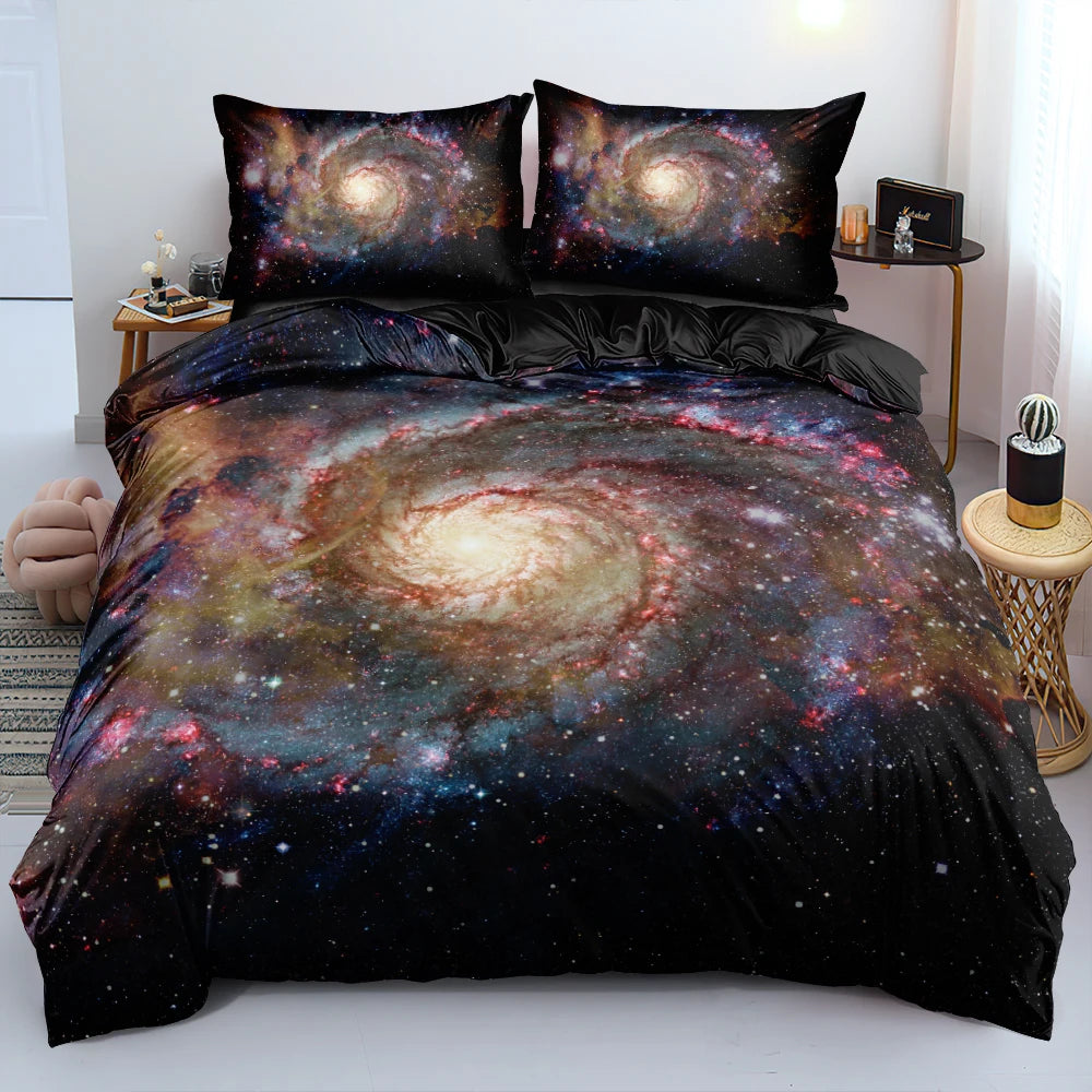 Luxury Galaxy Dark Blue Bedding Set Twin Full Queen King Size Duvet/Quilt Cover Set Shining Stars Starry Sky Comforter Cover