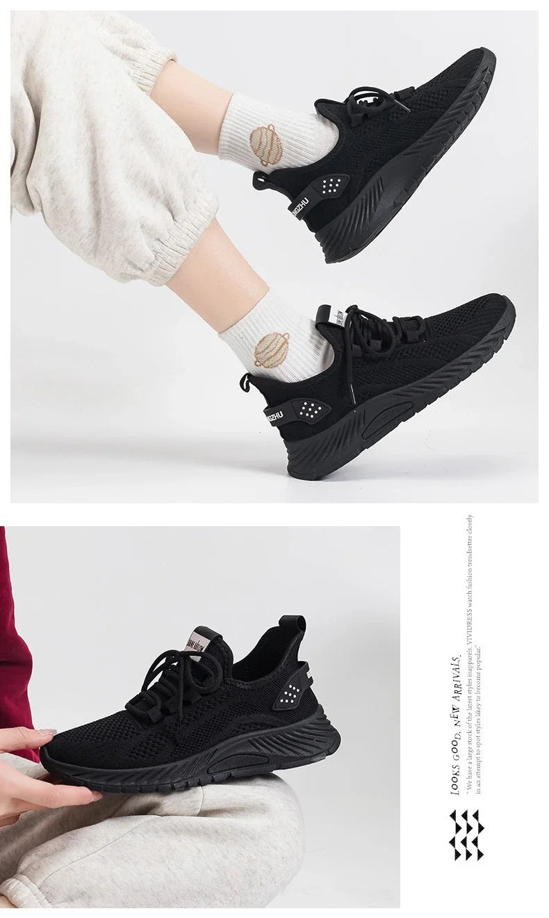Women Fly Weave Mesh Breathable Sneakers 2023 New Flat Casual All-match White Sport Shoes Female Outdoor Running Shoes
