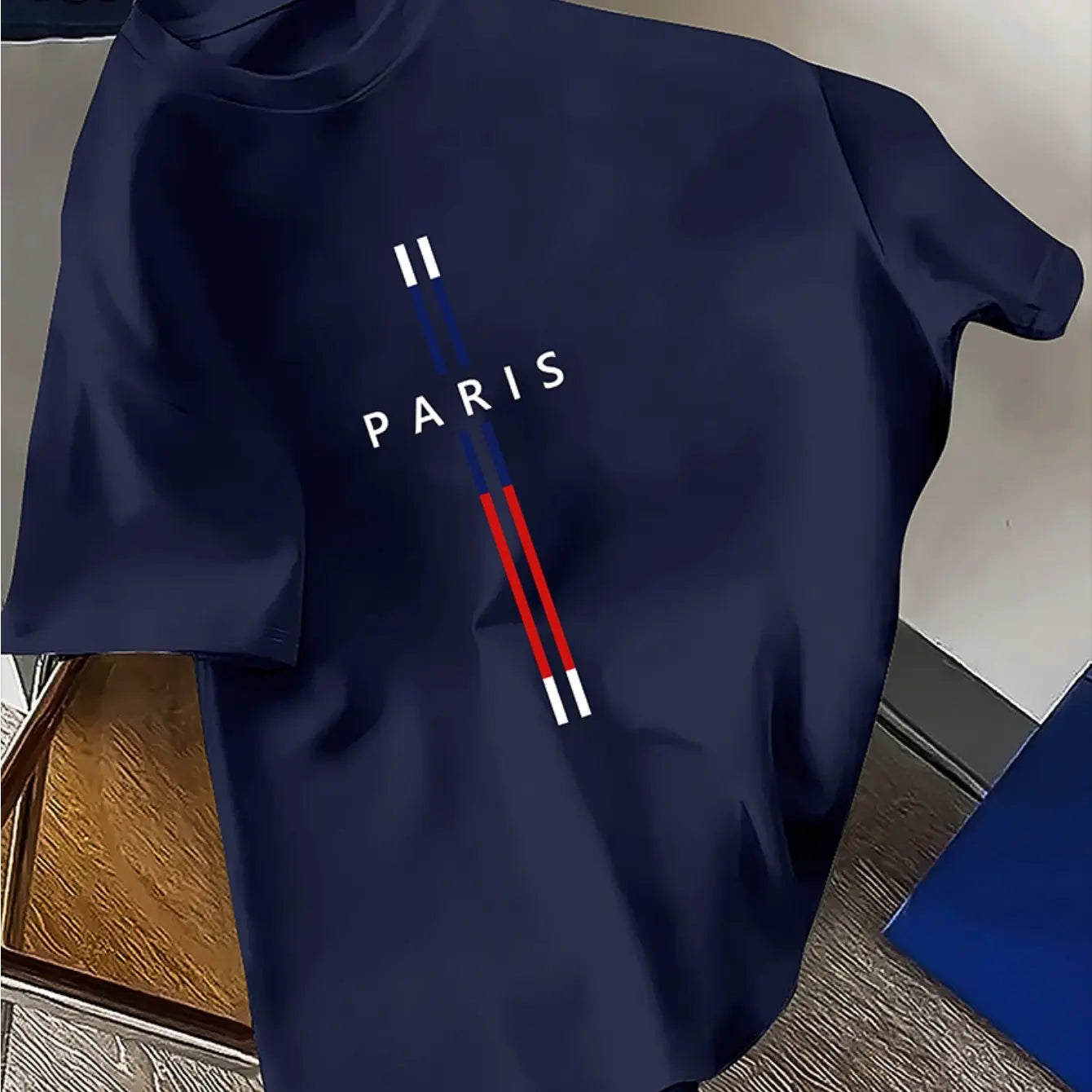 Summer men's 100% pure cotton casual loose fit plus size PARIS letter pattern printed round neck short sleeved T-shirt top