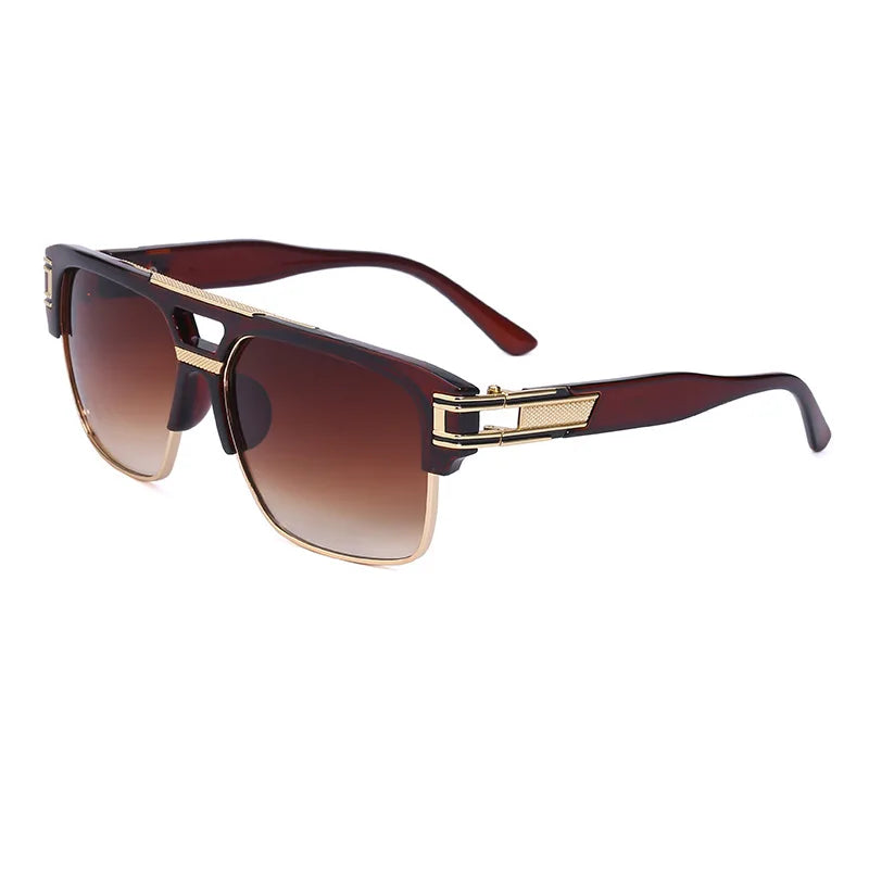 Trendy Luxury Men Sunglasses Square Large Frame Mirror Gradient Clear Lens Metal Shades Anti Blue Light Oculos De Sol UV400