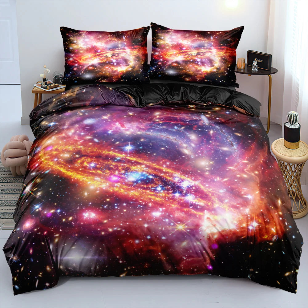 Luxury Galaxy Dark Blue Bedding Set Twin Full Queen King Size Duvet/Quilt Cover Set Shining Stars Starry Sky Comforter Cover