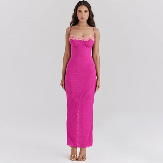 Sexy Long Dress Women's European American Style Summer New Arrival Lace Trimmed Tank Dress Sleeveless For All Occasions