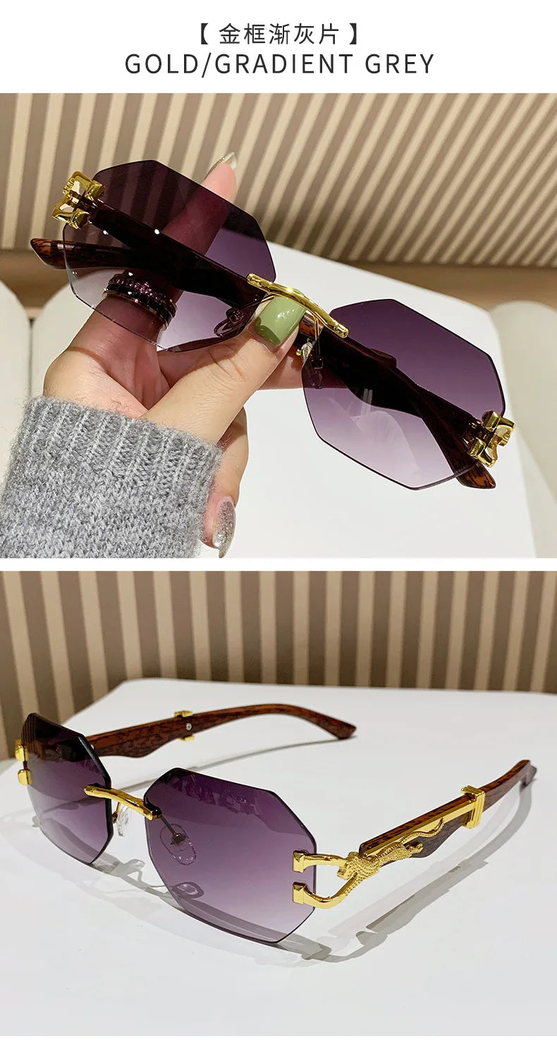 1 Pc Fashionable Trendy Women Men Sunglasses Frameless Rectangular Personalized Sunglasses Gradient Sun Glassesfor Daily Life ﻿