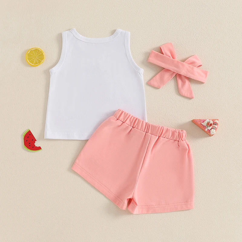 Adorable Infant Girl Tropical Print Sleeveless Top Elastic Waist Shorts Matching Headband 3 Piece Outfit Set for Summer