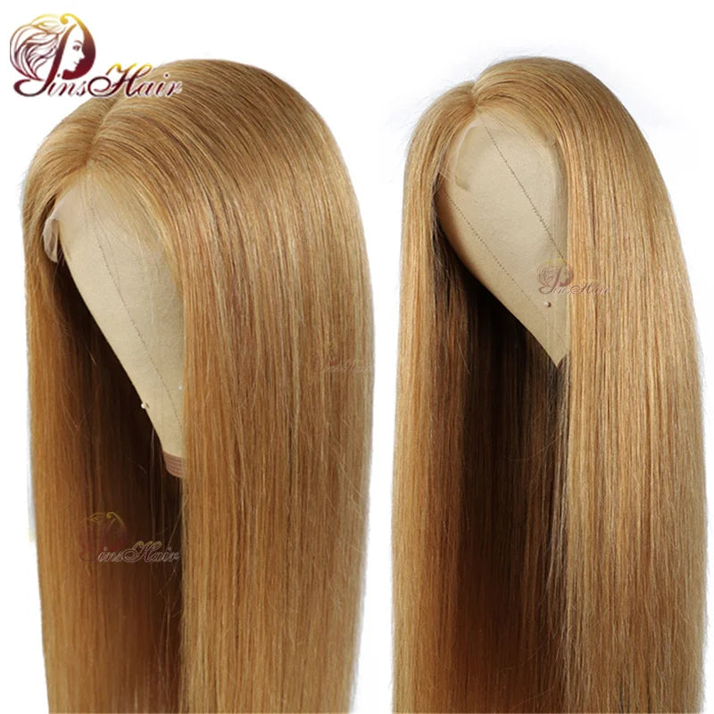 Honey Blonde Colored 13x6 Lace Front Wigs Human Hair Ginger Blonde Straight Lace Front Wigs #27 Colored Transparent Lace Wig