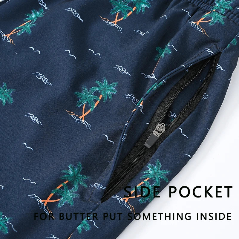 ESCATCH 2025 New Arrival Mens Swimming Trunks Compression Liner 2 in 1 Printing Quick-Dry Gym Sports Mens Shorts Zipper Pockets