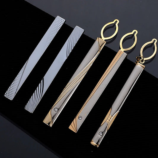 New Metal Gold Color Tie Clip With Chain For Men Wedding Necktie Tie Clasp Clip Gentleman Ties Bar Tie Pin For Men's Accessories