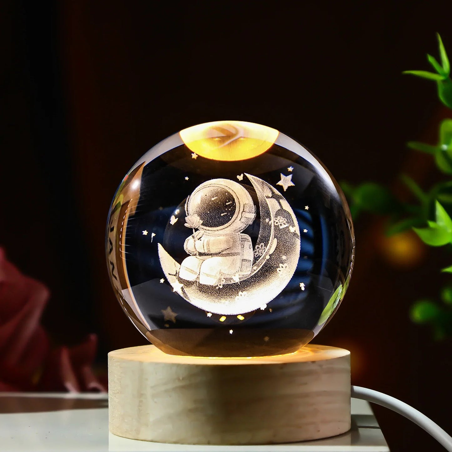 Luminous Crystal Ball LED Night Light Saturn Solar System 3D Moon Table Lamp USB Bedroom Atmosphere Lamp for Birthday Kid Gift