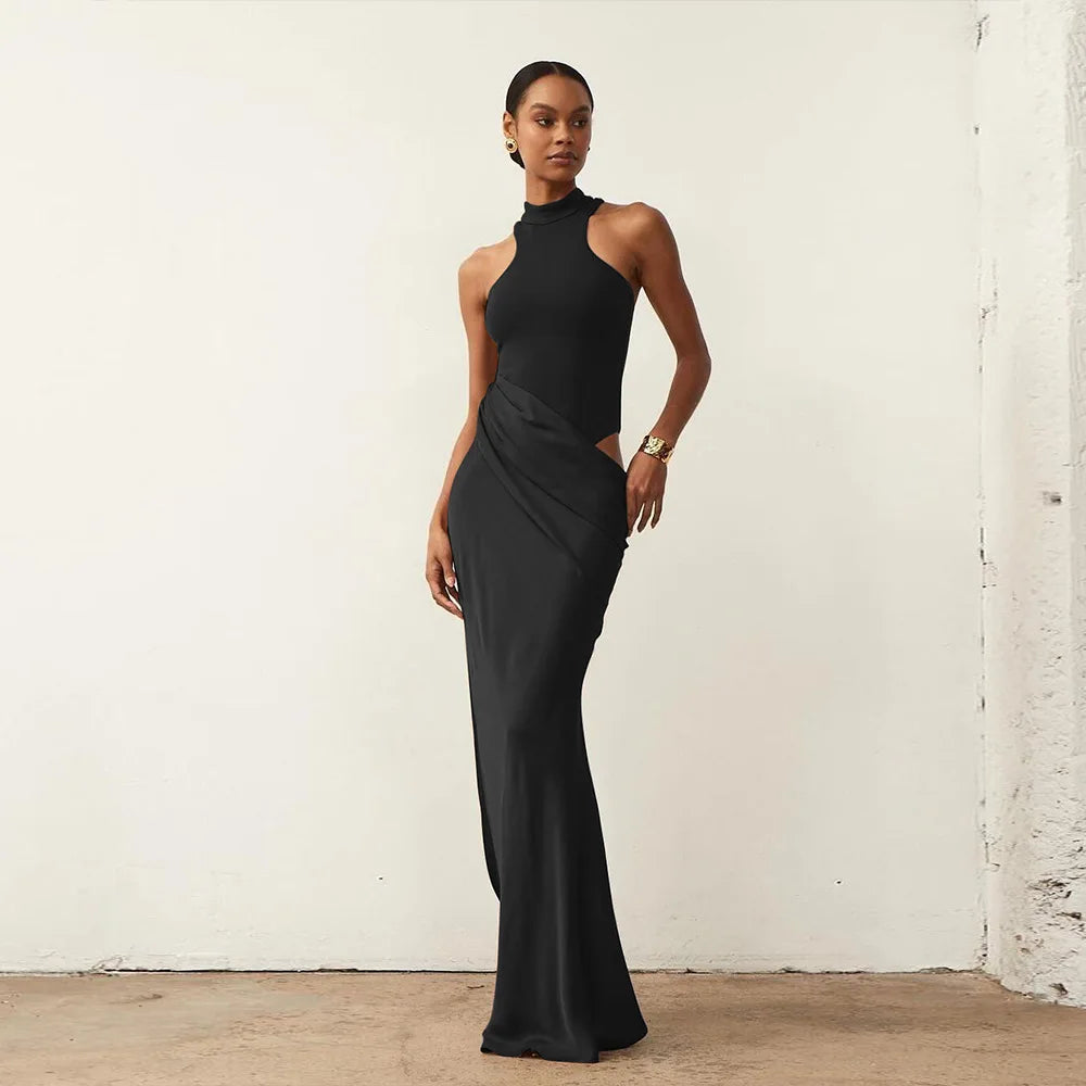 Mozision Women Sexy Party Club Evening Bodycon Sleeveless Long Dress Backless Soild Color Elegant Summer Dress