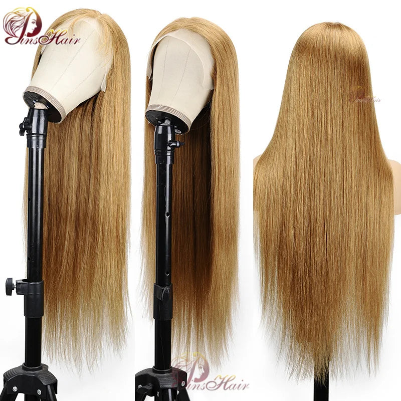 Honey Blonde Colored 13x6 Lace Front Wigs Human Hair Ginger Blonde Straight Lace Front Wigs #27 Colored Transparent Lace Wig