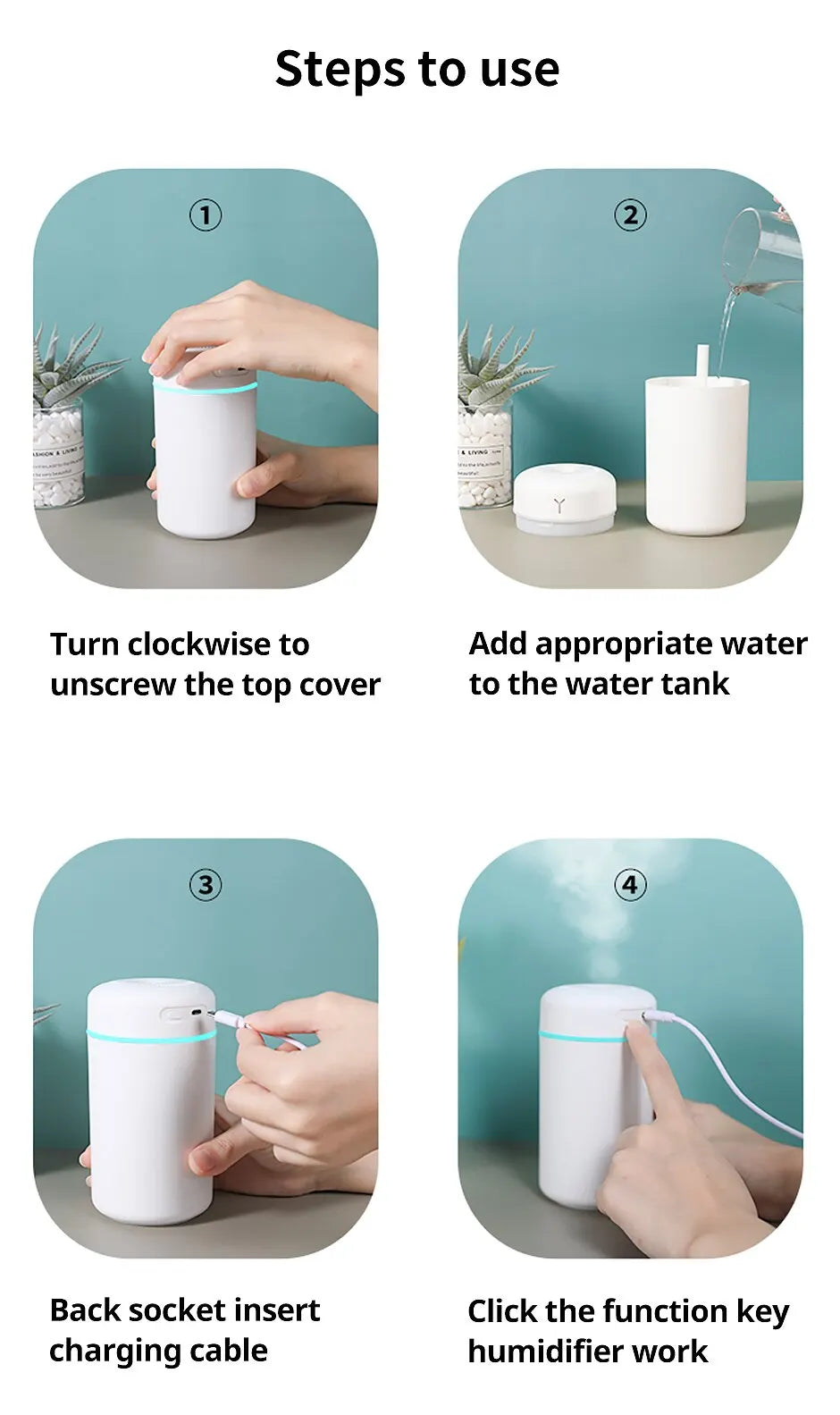 1 PCS Portable 390ml Air Humidifier Aromatherapy Humidificador For Home Car USB Sprayer With LED Color Night Lamp Purifier