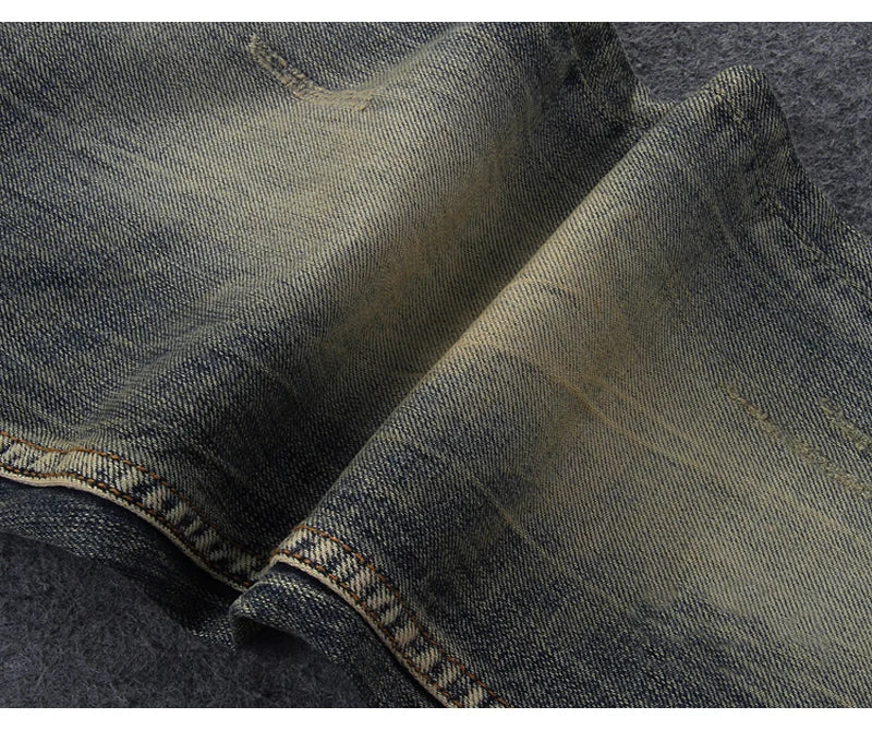 Newly Vintage Fashion Men Jeans Retro Washed Elastic Slim Fit Ripped Jeans Men Italian Style Designer Casual Denim Pants Hombre