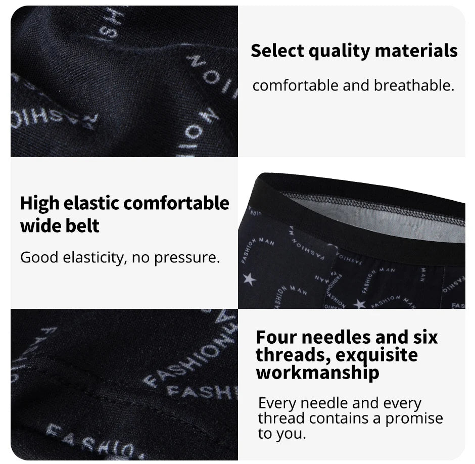 4 Pcs European and American Size MEN'S Printed Fashion Boyshort Comfortable MEN'S Waist plus Size Underwear Sexy Swimming Trunk