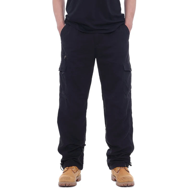 2025 Cargo Pants Men 100% Cotton Multiple Pockets Elastic Waist Casual Trousers Outdoor Hiking Climbing Mountains Men's Pants