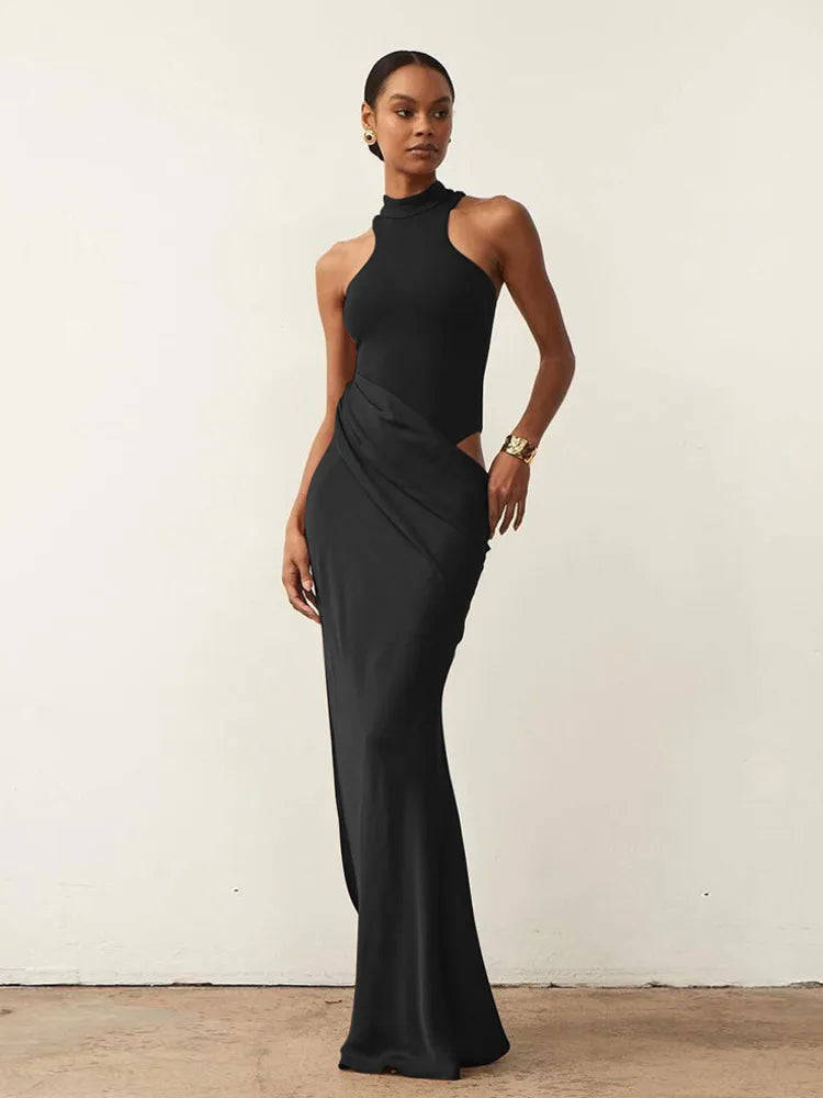Mozision Women Sexy Party Club Evening Bodycon Sleeveless Long Dress Backless Soild Color Elegant Summer Dress