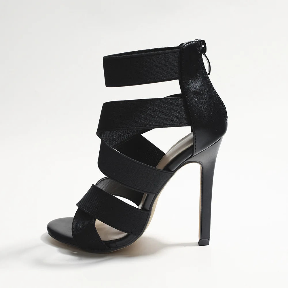 Black Sexy Open Toes Gladiator Shoes Womens Sandals Super High Heel Pumps Ladies Broadband Back Zipper Party Wedding Sandal