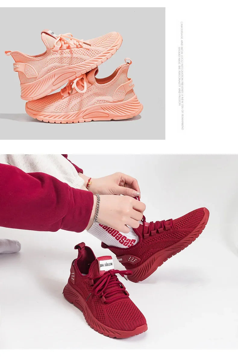 Women Fly Weave Mesh Breathable Sneakers 2023 New Flat Casual All-match White Sport Shoes Female Outdoor Running Shoes