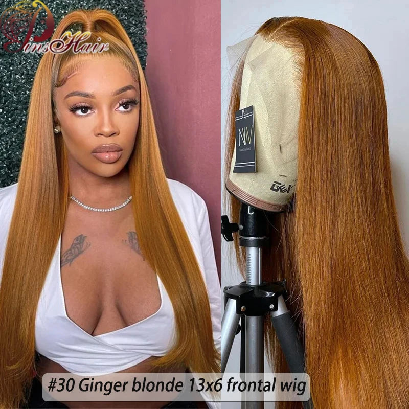 Honey Blonde Colored 13x6 Lace Front Wigs Human Hair Ginger Blonde Straight Lace Front Wigs #27 Colored Transparent Lace Wig