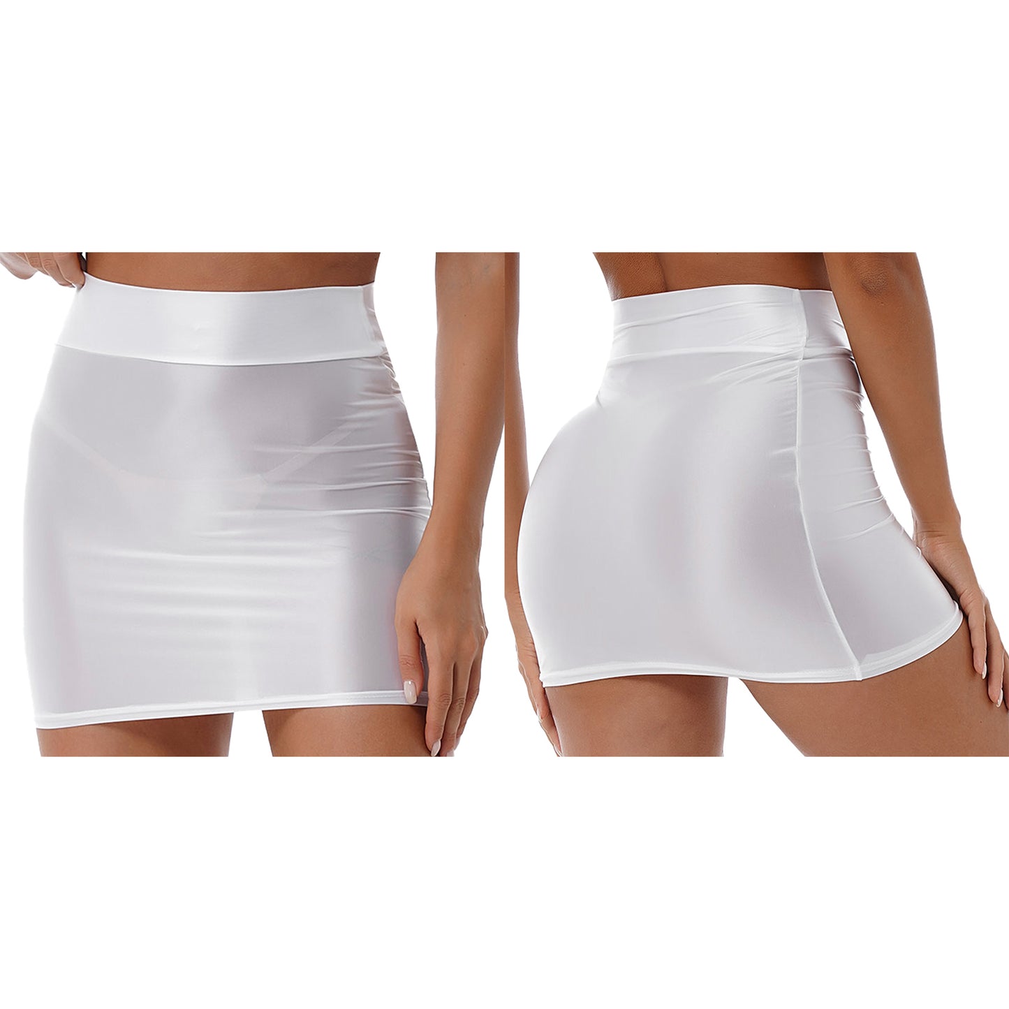 Womens Glossy Mini Skirts Solid Color Shiny Low Rise Elastic Waistband Pool Party Nightclub Ruffled Skirt Bikini Cover Ups