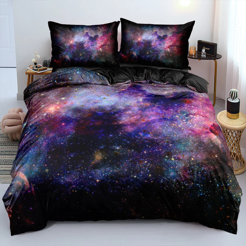 Luxury Galaxy Dark Blue Bedding Set Twin Full Queen King Size Duvet/Quilt Cover Set Shining Stars Starry Sky Comforter Cover