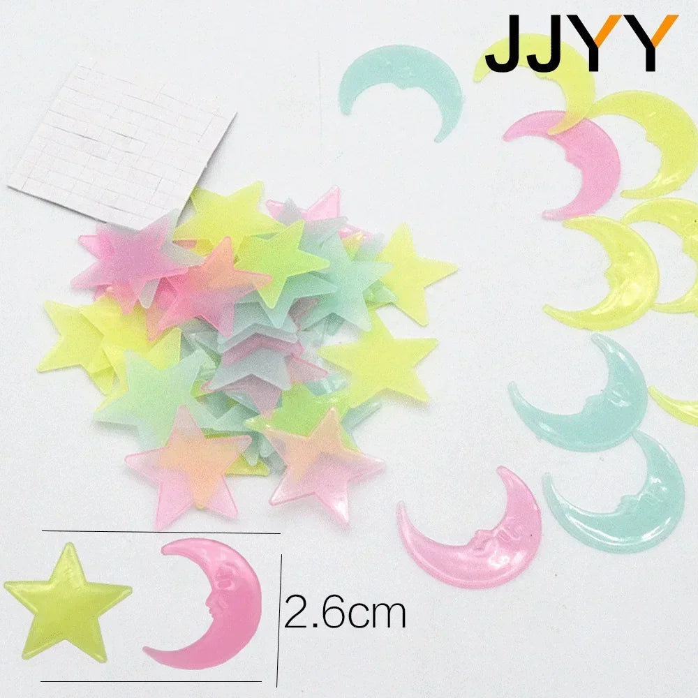 100Pcs Stars and The Moon Luminous Stickers Fluorescent Stickers Dormitory Home Childrens Room Decoration DIY  Wall Stickers