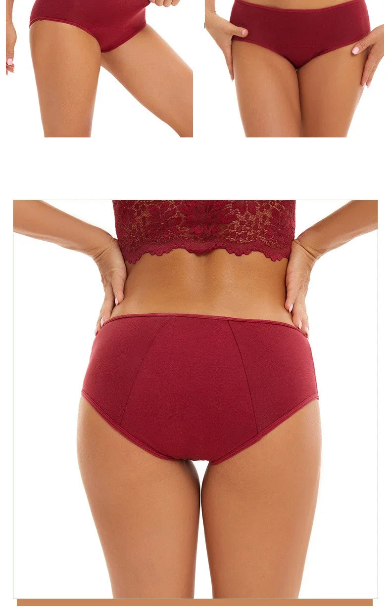Women Menstrual Panties Leak Proof Briefs Solid Plus Size Cotton Panties Lingerie Absorbency Comfortable Physiological Underwear