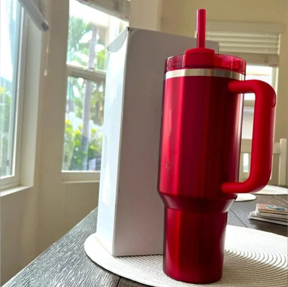 40oz Red Tumblers With Handle Car Mugs Insulated Tumbler With Lids Straw Stainless Steel Coffee Tumbler Termos Cups