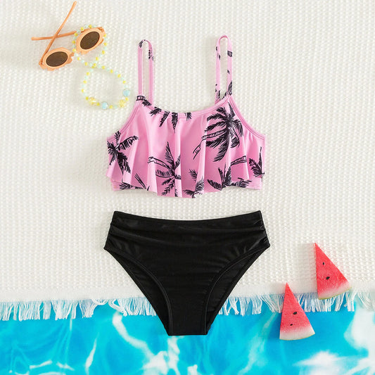 Girls Swimwear Large Kids Girl's Coconut Tree Print 2 Piece Swimsuit Swimwear Bathing Suit Cute Bikini Little Girls Swimsuit
