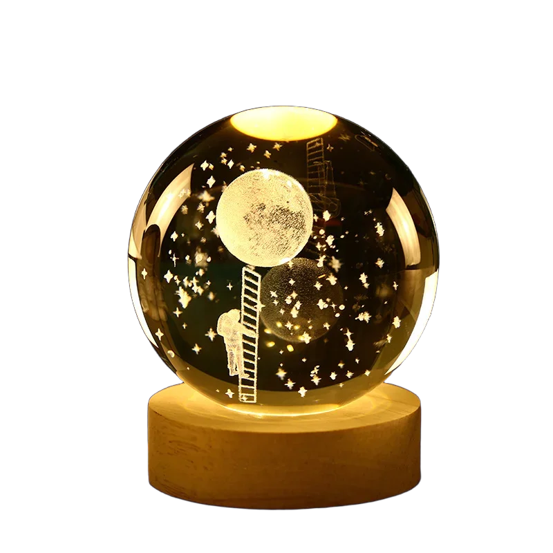 3D Crystal ball Crystal Planet Night Light DIY Laser Engraved Solar System Globe Astronomy Birthday Gift Home Desktop Decoration