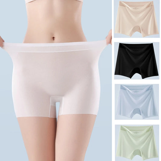 1pcs Summer Ice Silk Ultra-thin Quick-drying Boxer Brief Women Seamless High waist Panties Plus Size Female Safety Underwear