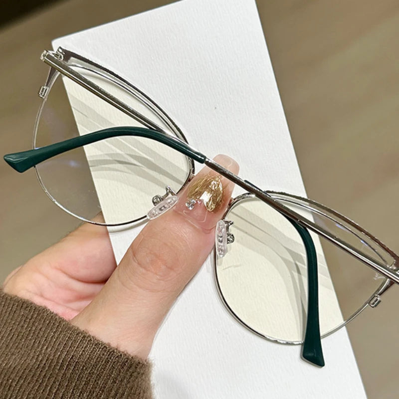 2025 new exquisite diamond studded metal eyeglass frame for women anti blue light glasses fashionable cat eye computer goggles
