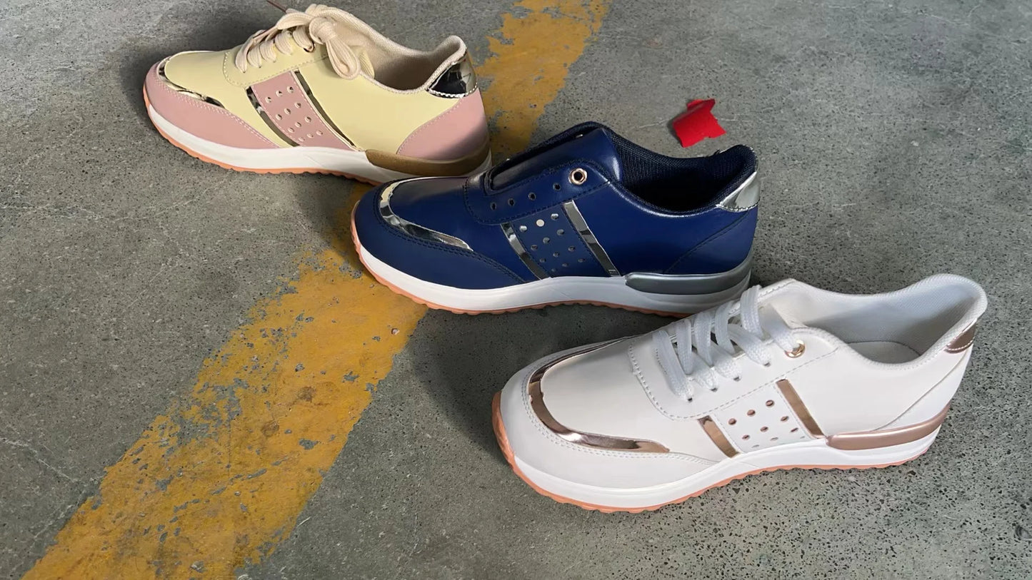 2023 Women Sneakers Platform Shoes Leather Patchwork Casual Sport Shoes Ladies Outdoor Running Vulcanized Shoes Zapatillas Mujer
