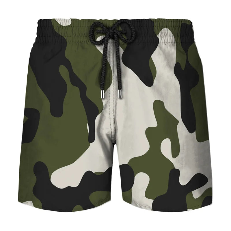 Camouflage Graphic Beach Shorts Men 3D Camo Gothic Skull Printed Swimming Trunks Sohier Army Vetern Military Fashion Short Pants