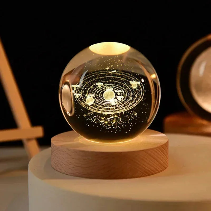 3D Crystal ball Crystal Planet Night Light DIY Laser Engraved Solar System Globe Astronomy Birthday Gift Home Desktop Decoration