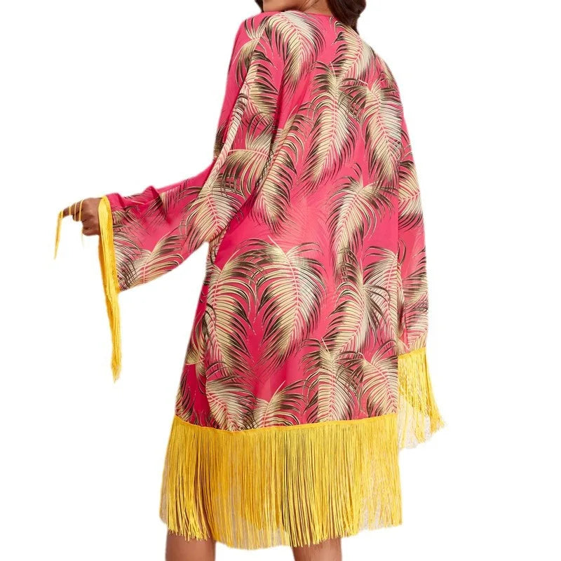 2024 Three Pieces Bikini Set Cover Up Swimwear High Waisted Bikini Set Women's Swimwear Print  For Female Bath Suit Tropical