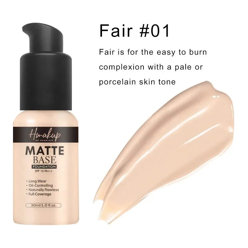 30ml Matte Liquid Foundation 6 Colors Natural Concealer Oil Control Waterproof Lasting Full Coverage Facial Base Makeup Cosmetic