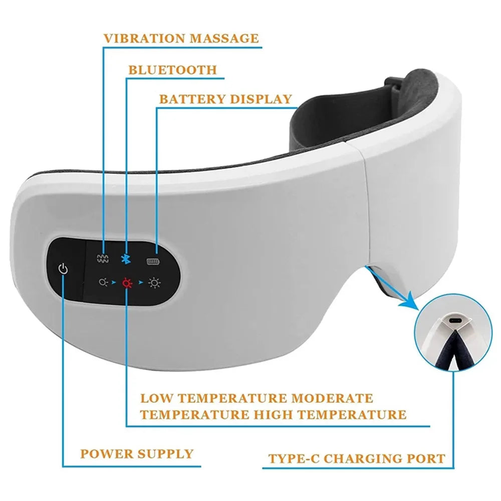 Smart Eye Massager Vibration Eye Care Massage Instrument Bluetooth Music Heated Eyemask Dry Fatigue Relief Portable Foldable