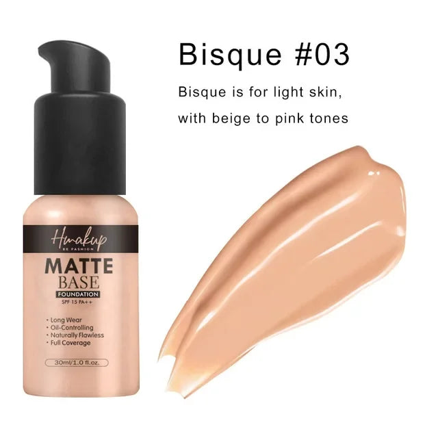 30ml Matte Liquid Foundation 6 Colors Natural Concealer Oil Control Waterproof Lasting Full Coverage Facial Base Makeup Cosmetic