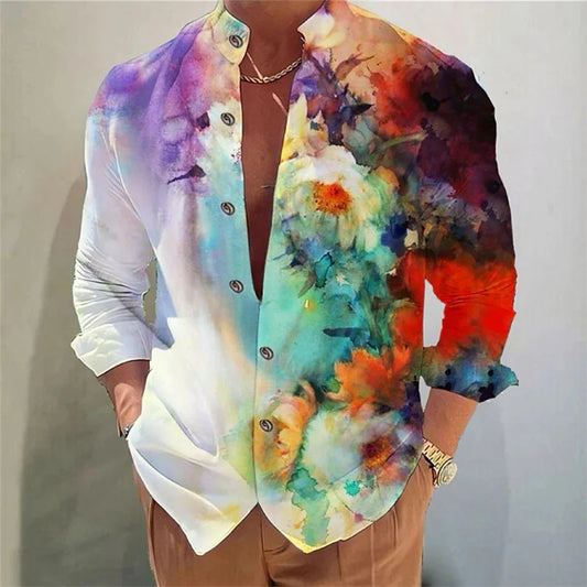 Men's shirt long-sleeved colorful fashion cardigan shirt Hawaiian 3D printed shirt XS-6XL super large size shirt soft fabric