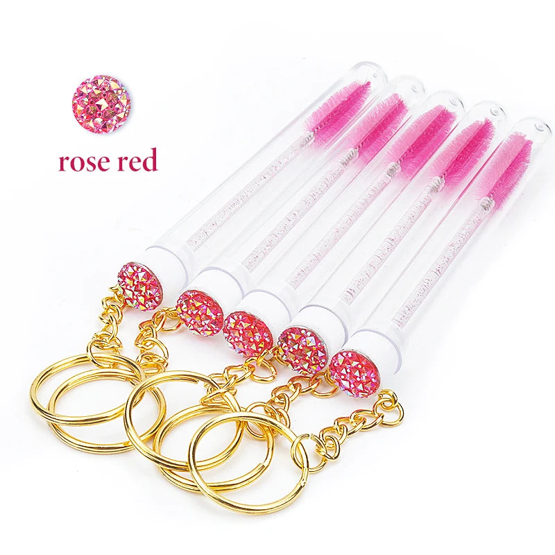 10 Pcs Tube Eyelash Brush With Gold Keychain Glitter Mascara Wand For Women Lash Extension Micro Comb Container Makeup Tools