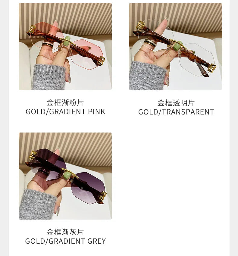 1 Pc Fashionable Trendy Women Men Sunglasses Frameless Rectangular Personalized Sunglasses Gradient Sun Glassesfor Daily Life ﻿